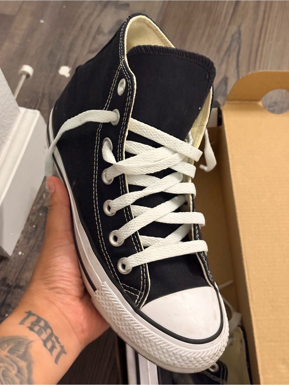 Women Black Canvas High-Top Sneaker with White Laces